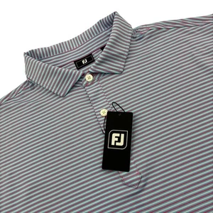 FootJoy Golf Polo Shirt Mens Medium Lt Blue Pink White Stripe Stretch *NWT* - Picture 1 of 9