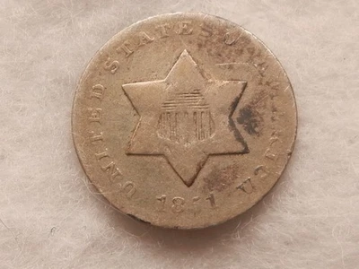 1851 silver three cent piece coin - Image 1 of 2