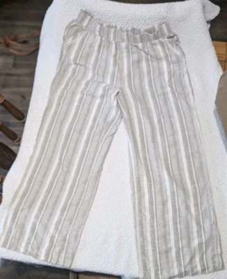 Briggs Linen Blend Tan Striped Pants Relaxed Fit Size Large - Image 1 of 4