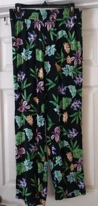 Saint Tropez West Black Pull-on Floral Pants Tropical Vacation NWT Size L - Picture 1 of 4