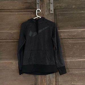 Sudadera con capucha para mujer Nike Therm-Fit Big Swoosh gris forrada de lana talla grande - Imagen 1 de 7