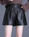 Women's Shorts Real Leather Elastic Waist Wide-leg Winter Pants Plus Size Black