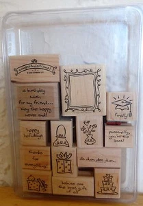 2004 Stampin Up FRAMED GREETINGS 14 pc RUBBER INK STAMP SET 2 step stamping - Picture 1 of 4