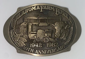 Vintage Oklahoma Farm Bureau 40th Anniversary Solid Brass 1982 Belt Buckle - Bild 1 von 6