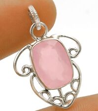 Natural Faceted Rose Quartz 925 Sterling Silver Pendant 1 1/2'' Long NW9-4