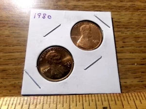 Penny commemorativo Lincoln 1980 P D non circolato 2 MONETE - Foto 1 di 2