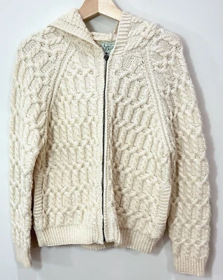 Suéter Pescador De Lana Merino De Colección Mujer S Crema Cremallera Cable Tejido Con Capucha Preppy Foto 1 de 4