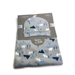 Manta de pañal y sombrero de bebé Betty & Bob de 2 piezas 30 in. X osos azules de 40 in - Imagen 1 de 13