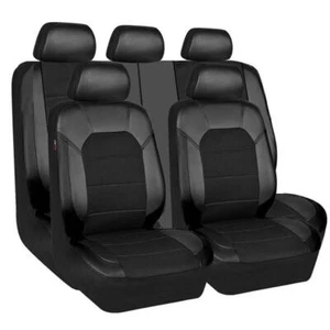 5 Seats Full Set Car Seat Covers PU Leather Front Rear Cushion Accessories x9 - Picture 1 of 11