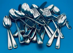 29 PCS Gorham GOLDEN RIBBON EDGE Spoons Knives Forks Stainless 18/8 Korea READ - Picture 1 of 15