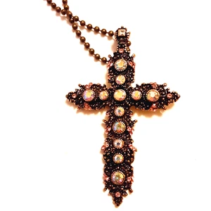 Mode Kreuz Anhänger Halskette - Bronze Farbe & Strass 28" Kette Gothic - Bild 1 von 9