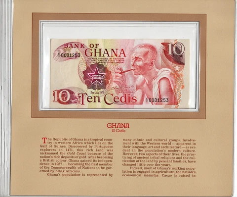 Most Treasured Banknotes Ghana 1978 10 Cedis P-16f AUNC Prefix C/2 LOW 0001253 Cover