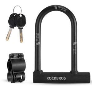 ROCKBROS Bicycle U-lock Steel Carbon Bike Black Lock Anti Theft 2 keys 7*5.1" - Picture 1 of 8