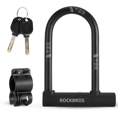 ROCKBROS Bicycle U-lock Steel Carbon Bike Black Lock Anti Theft 2 keys 7*5.1" - Image 1 of 4