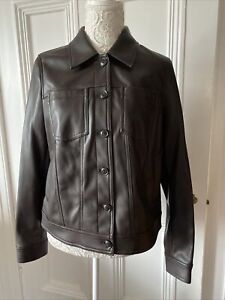 BNWT M&S Ladies Faux Leather Trucker Chocolate Jacket Size 12 RRP £ 59 