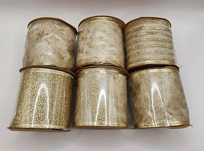 Christmas Holiday Wired Organza Ribbon Light Gold -2-1/2-Inch 6 rolls of 6 Yards - Image 1 of 4