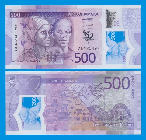 Jamaica 500 Dollar P 98 New 2023 (2022) Polymer UNC Cover