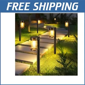 Warm White Outdoor Pathway Lights - 10 Solar-Powered Metal & Glass Lights - Picture 1 of 9