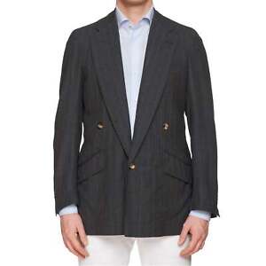 RUBINACCI LH Handmade Bespoke Gray Striped Mohair 1 Button Jacket EU 50 US 40