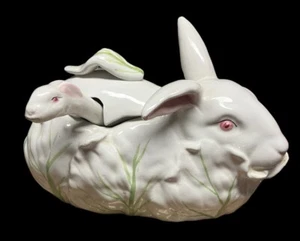 VINTAGE ANTONIO ZEN CREAZIONI ITALY PORCELAIN BUNNY TUREEN SEE DESC!  AS IS - Picture 1 of 12