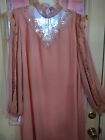 Vintage 70's Prairie Tunic, rose pink X L , pearl buttons, long sleeves, lace.