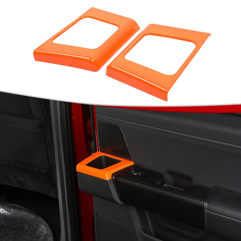 Manija de puerta trasera interior naranja portavasos panel moldura marco para Ford F150 2021+ Foto 1 de 4