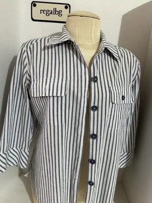 Camisa con botones manga 3/4 azul marino/blanco Cali And York para mujer talla PL Foto 1 de 4