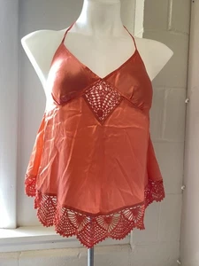 Guess Jeans orange Seide bestickt Bindeband Trägertop Damen Gr. Small - Bild 1 von 15
