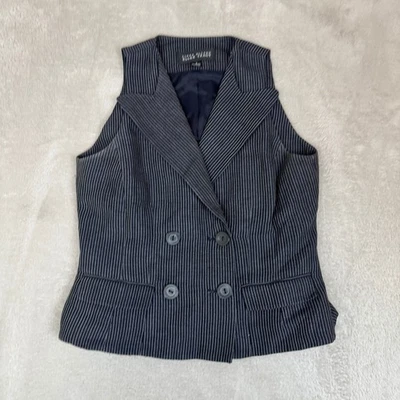 Ellen Tracy Linda Allard Waistcoat Vest Womens 6 Black Striped Double Breasted - Image 1 of 4