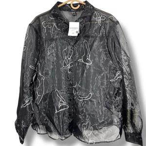 NWT Forever 21 Body Silhouette Black White Sheer Button Down Shirt - Picture 1 of 10