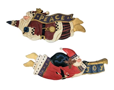 2 Arte de pared rústico de madera de Papá Noel volador decoración popular vacaciones Navidad paz alegría 12" LINDO Foto 1 de 4