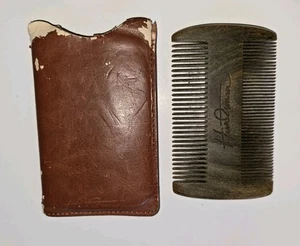Huntsman Wooden Comb Brown Leather Case Distressed - Picture 1 of 3