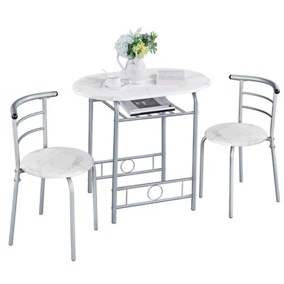 3 Piece Dining Table Set with Steel Legs Compact Dining Table and 2 Chairs Set - Image 1 of 4