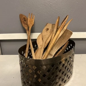 SET 13 VINTAGE HOLZLÖFFEL, GABELN UND PFANNENWENDER KÜCHENUTENSILIEN - Bild 1 von 4