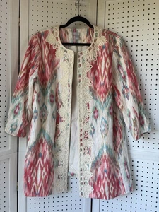 Chico's 3 Größe 16/18 Damen Leinen vorne offen Blazer Jacke Azteken bestickt - Bild 1 von 10