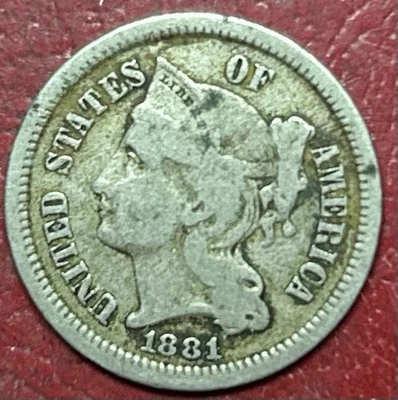 1881 Three Cent Nickel. Free Shipping - Image 1 of 2