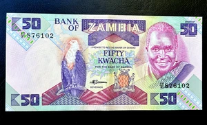 1986 Sambia Banknote 50 Fifty Kwacha Afrika Papier Geldschein Stempelglanz - Bild 1 von 3