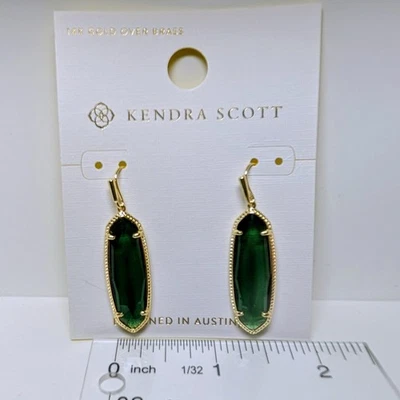 Kendra Scott Eleanor Gold Drop Earrings Forest Green Glass - Image 1 of 4