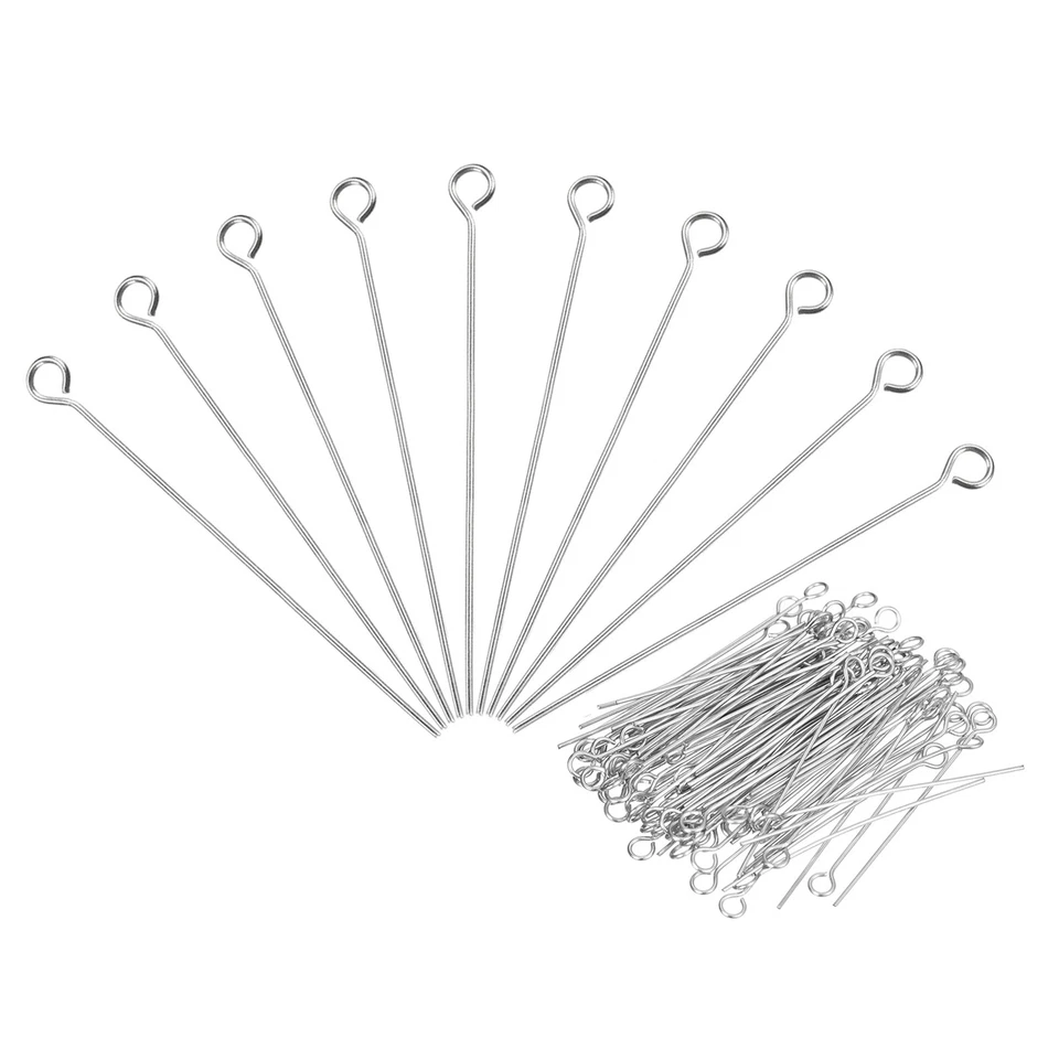 500Pcs 304 Stainless Steel Eye Pins Jewelry Findings Eye Pins 50mm Eye Pins Foto 1 de 4