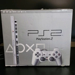 PS2 Slim Satin Silver PLAYSTATION 2 Console SCPH-79001 CIB/ Used Tested - Picture 1 of 24