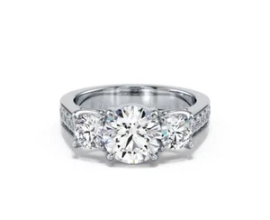 3.44ct AGI Lab-Created Diamond D/VVS2 Round Cut 14K Gold Vintage Engagement Ring - Picture 1 of 50