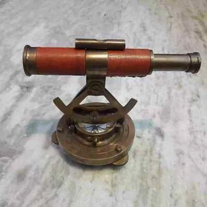 ANTIQUE BRASS ALIDADE TELESCOPE LEATHER GRIP WITH COMPASS MARITIME COLLECTIBLE - Picture 1 of 5