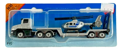 SIKU Super Serie 1610 Scania T-Cab Low-Loader Silver with Police Helicopter  New - Image 1 of 2