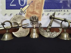 Brass Axe 2 Pcs And 3 Bell Ornamental, Ottoman Turkish Antique Style Wall Decor - Picture 1 of 7
