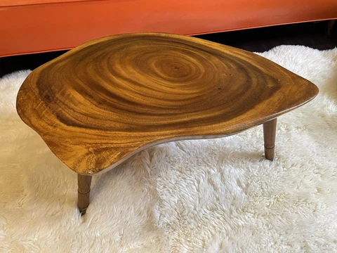 Mid-century 3 Leg Wood Knot Slab Accent Table, Vintage Nakashima Style Furniture Cover