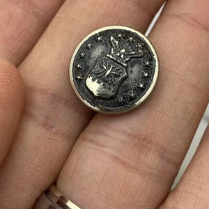 Waterbury Silver Tone Metal Button Raised Eagle on Shield w Stars Cuff Button - Picture 1 of 7