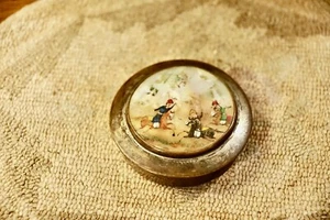 Vintage Moorish Persian Indo Pill Snuff Trinket Hand Painted Mirror Metal Box - Picture 1 of 5