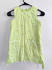 Vtg Lilly Pulitzer Dress Kids 7 Green Embroidered Floral Daisy Sleeveless Spring - Picture 1 of 11