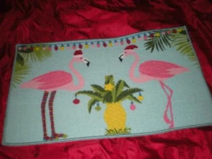TROPICAL CHRISTMAS LIGHTS DECO PINEAPPLE PINK FLAMINGOS SANTA HATS POLY MAT RUG - Picture 1 of 7