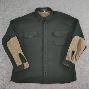 Vintage Orvis Fleece Button Shirt Jacket Green Elbow Patches Mens Large Felt - Picture 1 of 22